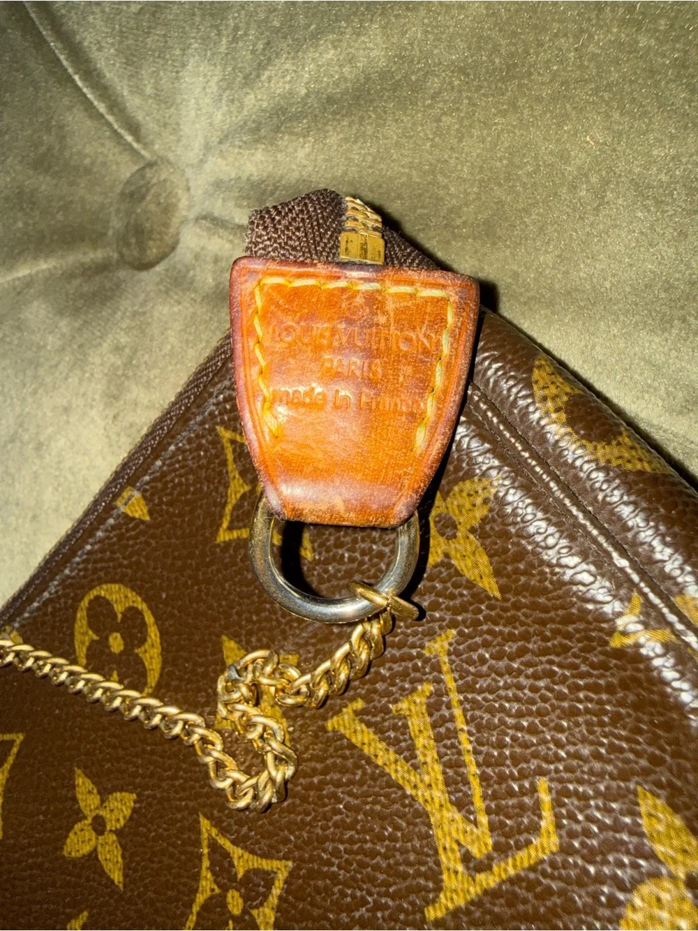 Louis Vuitton Mini Pochette Accessoires Brown Monogram with Gold Chain